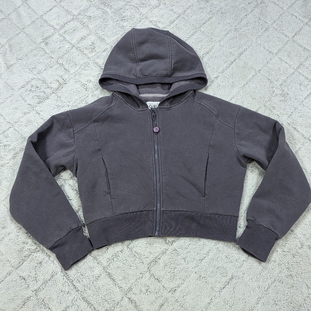 Athleta Girl Jacket Kids L/12 Purple Dusk Violet Retroactive Midi Full Zip Hood 